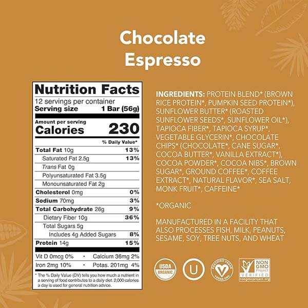 aloha plant based protein bar chocolate chocolate expresso