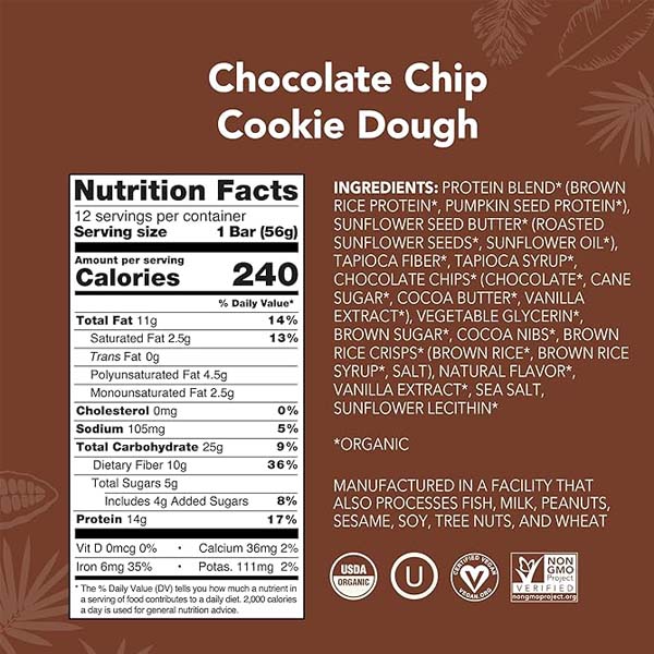 aloha plant based protein bar chocolate chip cookie dough