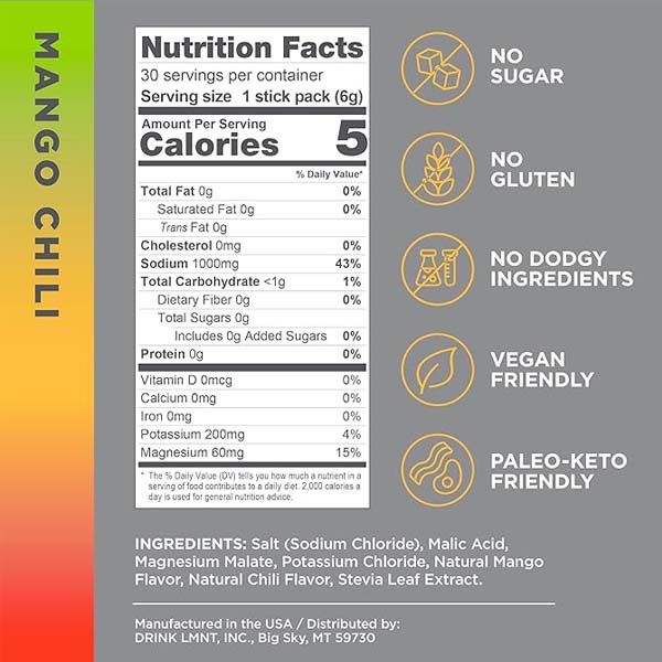 lmnt electrolyte drink mix mango chili 30 count